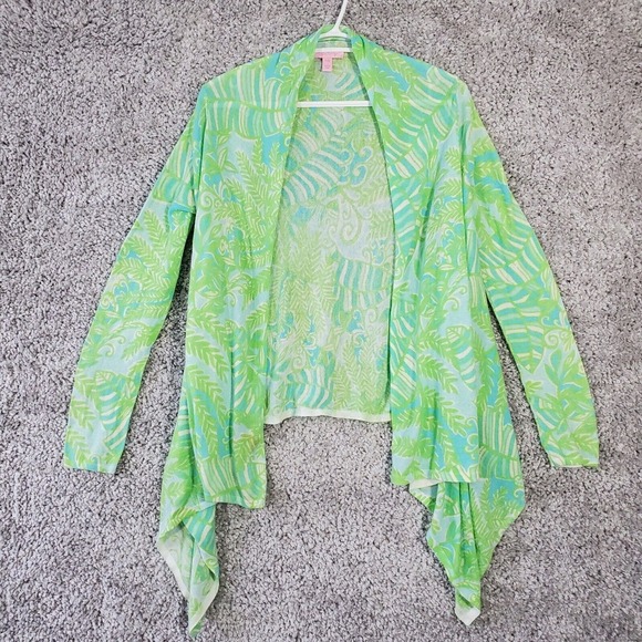 Lilly‎ Pulitzer Cardigan Womens S/M Green Waterfall Coverup Beach Resort READ - Picture 1 of 14